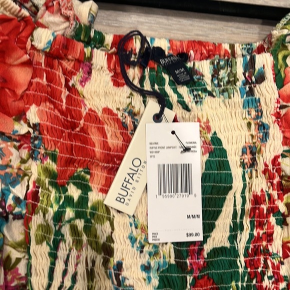 Buffalo NWT David Bitton Womens Ruffle cherry red Jumpsuit wide leg Plumeria - Picture 5 of 13